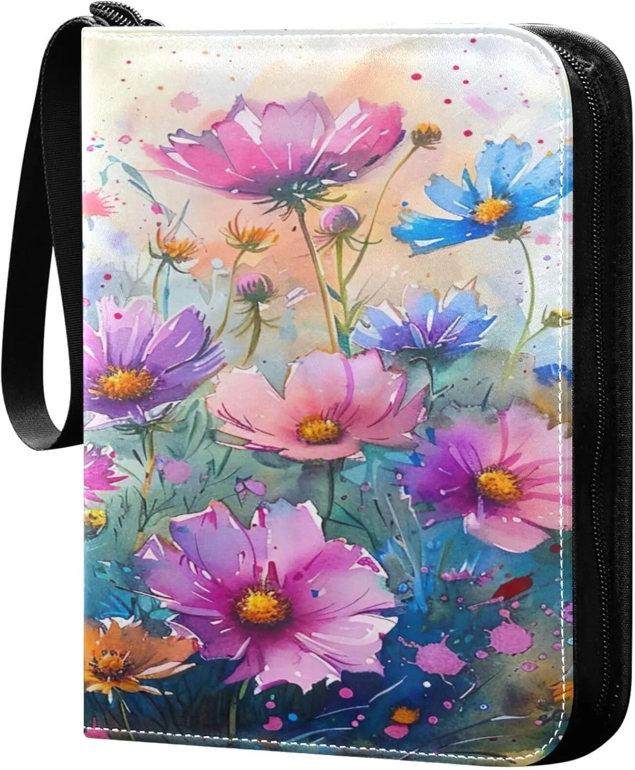 xigua Colorful Herbal Wildflower Card Binder 4-Pockets, Trading Card Binder 400 Pockets Baseball Card Binder Waterproof PU Leather Card Collection Binder for Games Card Album Card