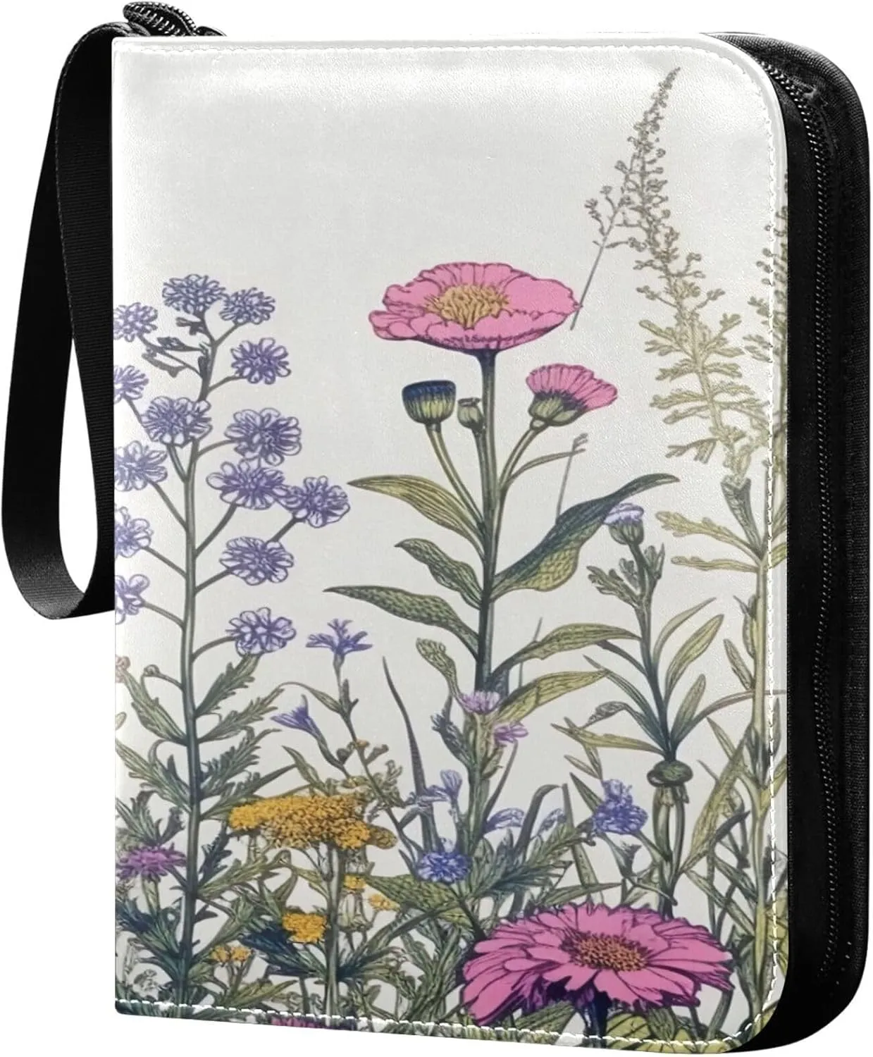xigua Colorful Herbal Wildflower Card Binder 4-Pockets, Trading Card Binder 400 Pockets Baseball Card Binder Waterproof PU Leather Card Collection Binder for Games Card Album Card
