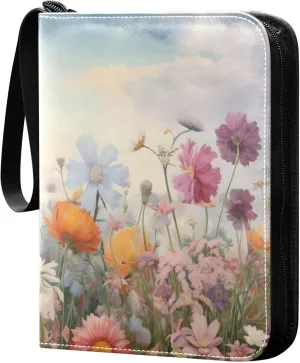 xigua Colorful Herbal Wildflower Card Binder 4-Pockets, Trading Card Binder 400 Pockets Baseball Card Binder Waterproof PU Leather Card Collection Binder for Games Card Album Card