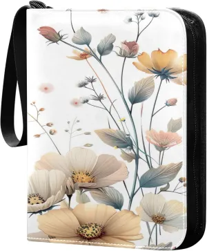 xigua Colorful Herbal Wildflower Card Binder 4-Pockets, Trading Card Binder 400 Pockets Baseball Card Binder Waterproof PU Leather Card Collection Binder for Games Card Album Card