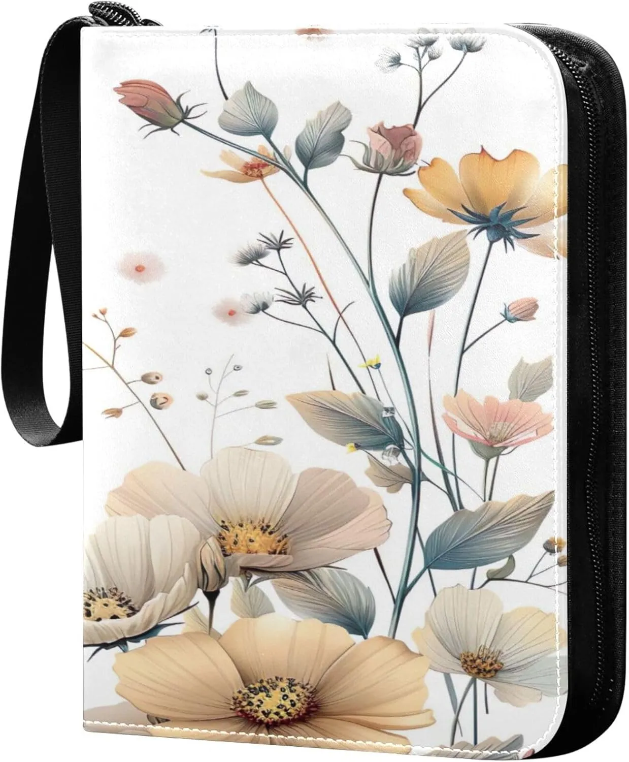 xigua Colorful Herbal Wildflower Card Binder 4-Pockets, Trading Card Binder 400 Pockets Baseball Card Binder Waterproof PU Leather Card Collection Binder for Games Card Album Card