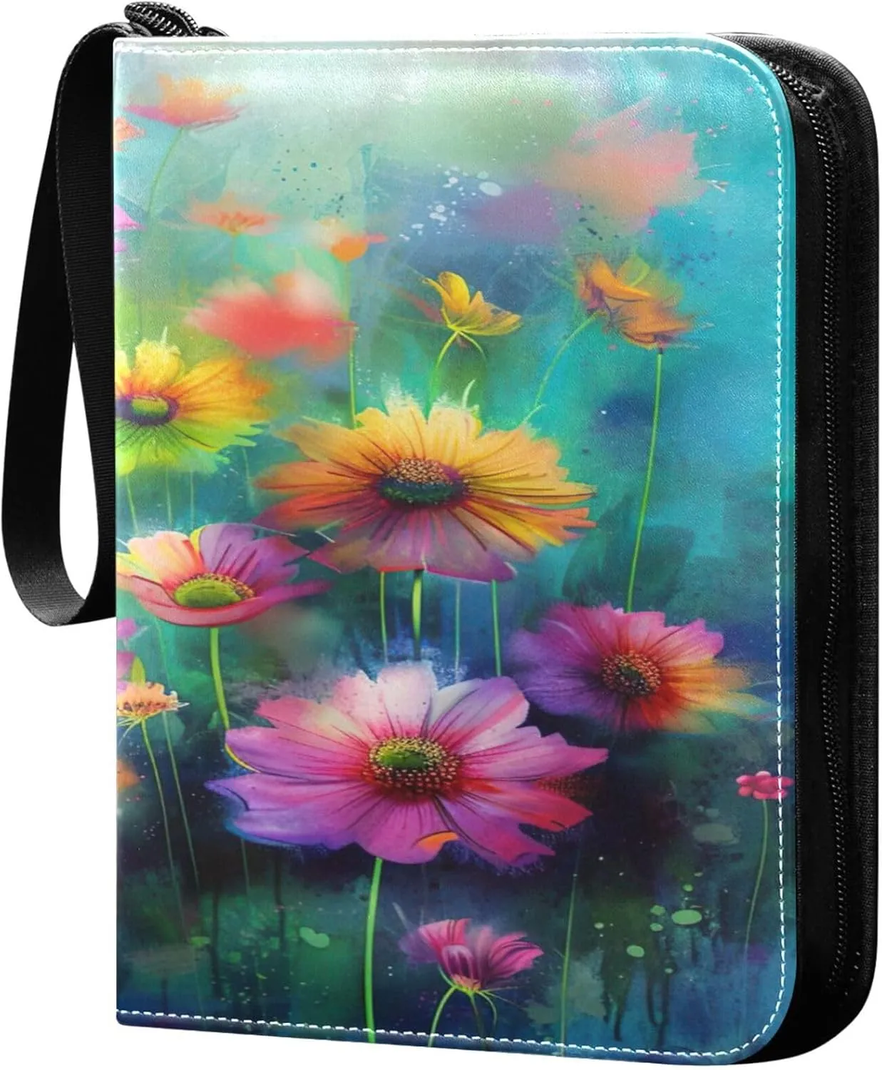 xigua Colorful Herbal Wildflower Card Binder 4-Pockets, Trading Card Binder 400 Pockets Baseball Card Binder Waterproof PU Leather Card Collection Binder for Games Card Album Card