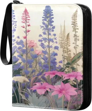 xigua Colorful Herbal Wildflower Card Binder 4-Pockets, Trading Card Binder 400 Pockets Baseball Card Binder Waterproof PU Leather Card Collection Binder for Games Card Album Card