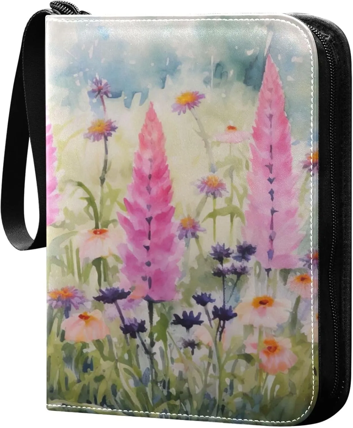 xigua Colorful Herbal Wildflower Card Binder 4-Pockets, Trading Card Binder 400 Pockets Baseball Card Binder Waterproof PU Leather Card Collection Binder for Games Card Album Card
