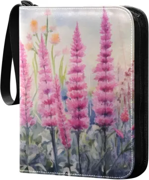 xigua Colorful Herbal Wildflower Card Binder 4-Pockets, Trading Card Binder 400 Pockets Baseball Card Binder Waterproof PU Leather Card Collection Binder for Games Card Album Card