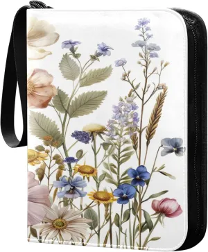 xigua Colorful Herbal Wildflower Card Binder 4-Pockets, Trading Card Binder 400 Pockets Baseball Card Binder Waterproof PU Leather Card Collection Binder for Games Card Album Card