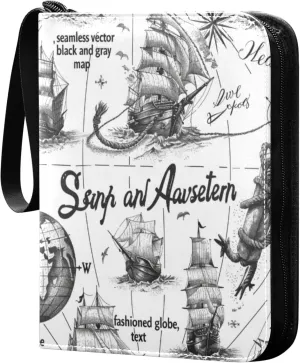 xigua Vintage Pirate Map Card Binder 4-Pockets, Trading Card Binder 400 Pockets Baseball Card Binder Waterproof PU Leather Card Collection Binder for Games Card Album Card