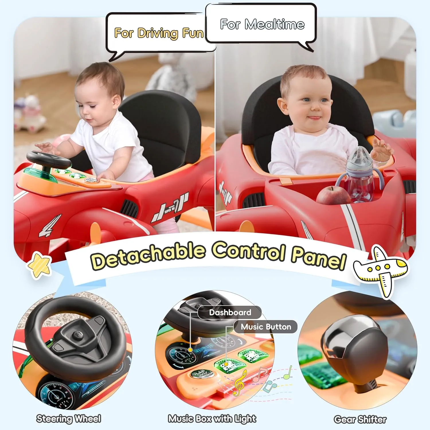 Xilingol 6-in-1 Baby Walker with Adjustable Speed Wheels, Adjustable Height Activity Walker with Padded Seat, Foldable Walker for Babies 6-12 Months, Toddler Push Walker for Boy & Girl 12-18 Months