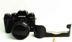 XT1 Case, BolinUS Handmade Genuine Real Leather Half Camera Case Bag Cover for Fujifilm Fuji X-T1 XT1 Opening Version   Hand Strap -Black