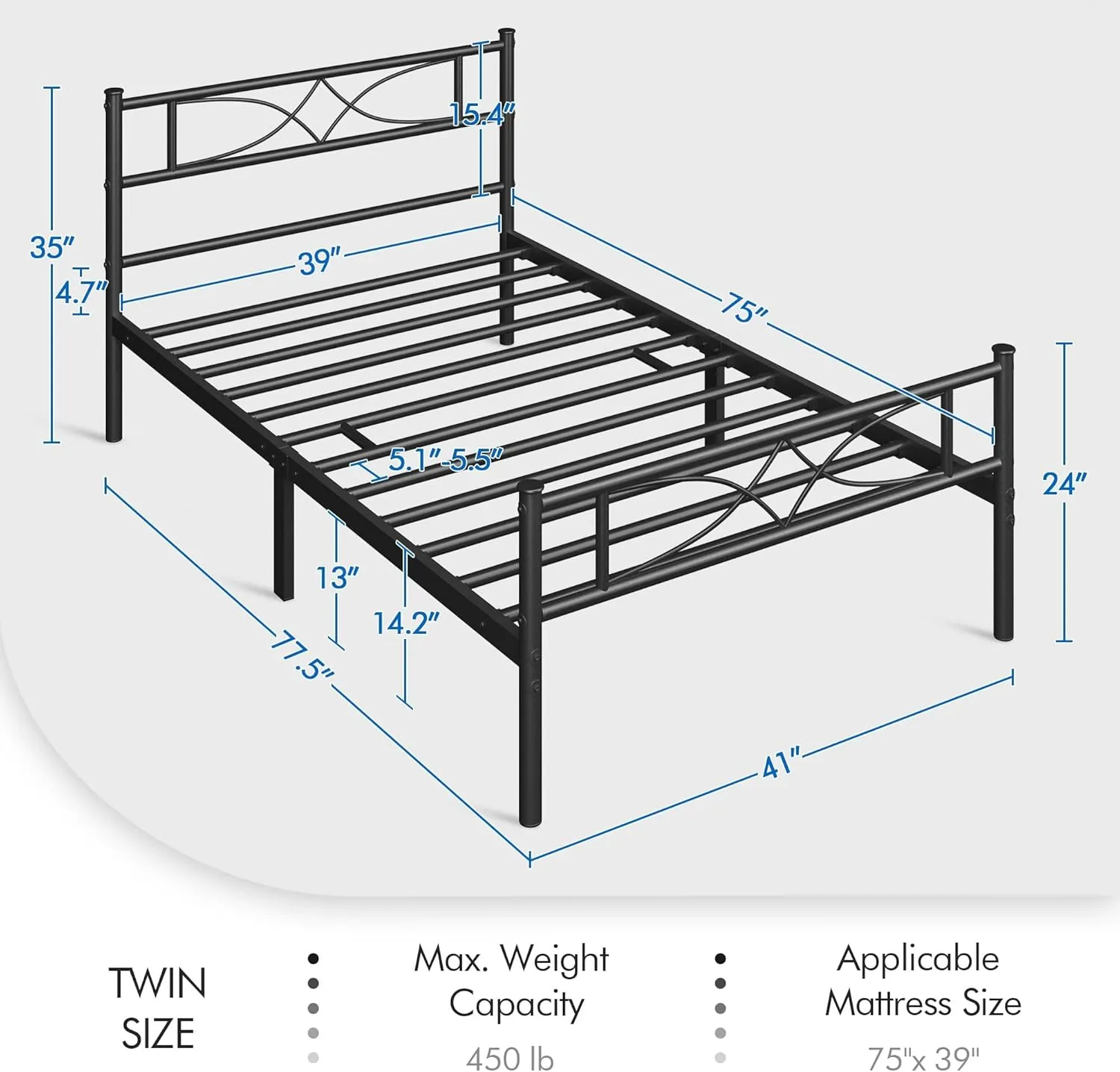 Yaheetech Twin Size Bed Frame Metal Platform Bed with Curved Design Headboard Footboard/No Box Spring Needed/Mattress Foundation/Heavy-Duty Support/Easy Assembly/Black