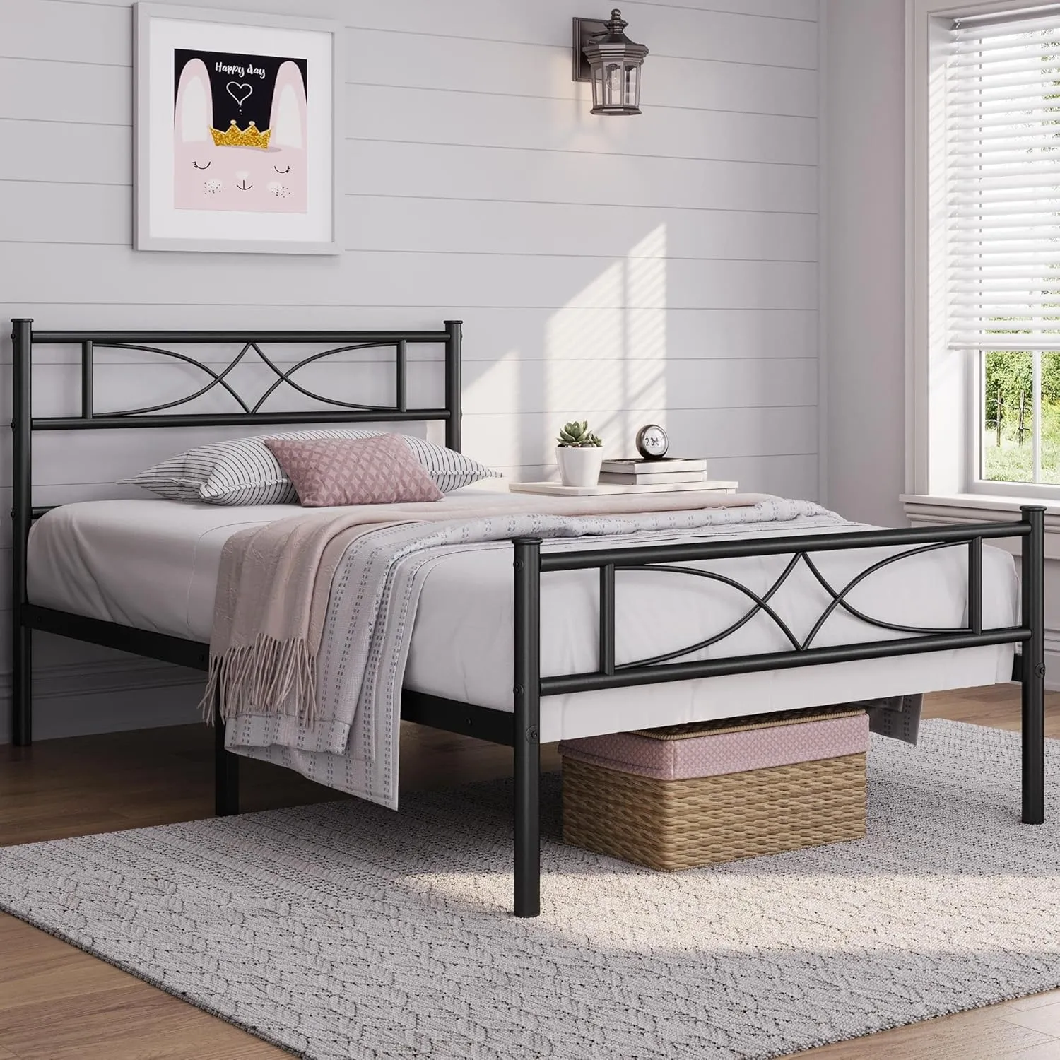 Yaheetech Twin Size Bed Frame Metal Platform Bed with Curved Design Headboard Footboard/No Box Spring Needed/Mattress Foundation/Heavy-Duty Support/Easy Assembly/Black
