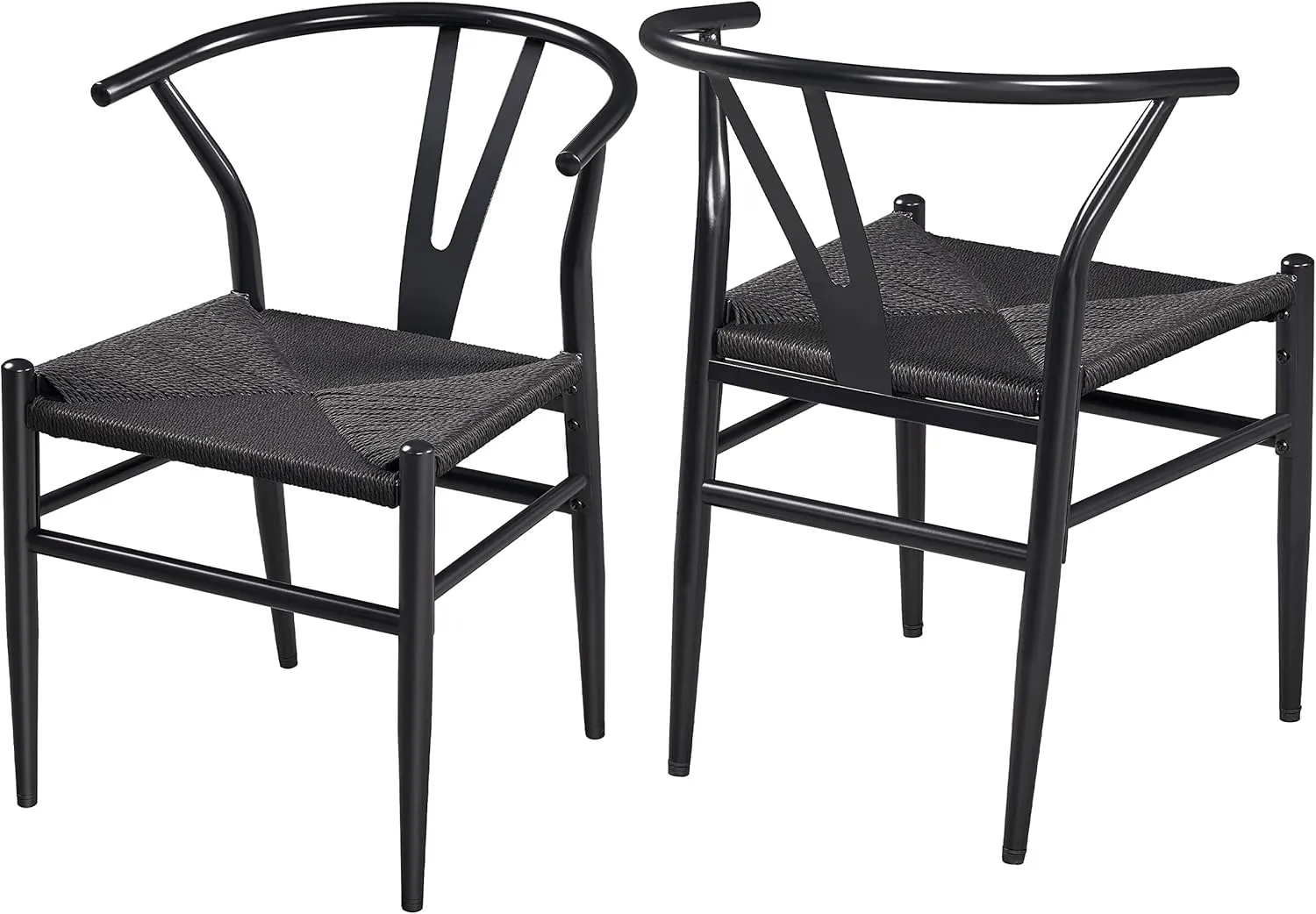 Yaheetech Weave Arm Chair Set of 2 Weave Modern Chair with Y-Shaped Backrest Mid-Century Metal Dining Chair with Solid Metal Frame, (Full Black, Large)