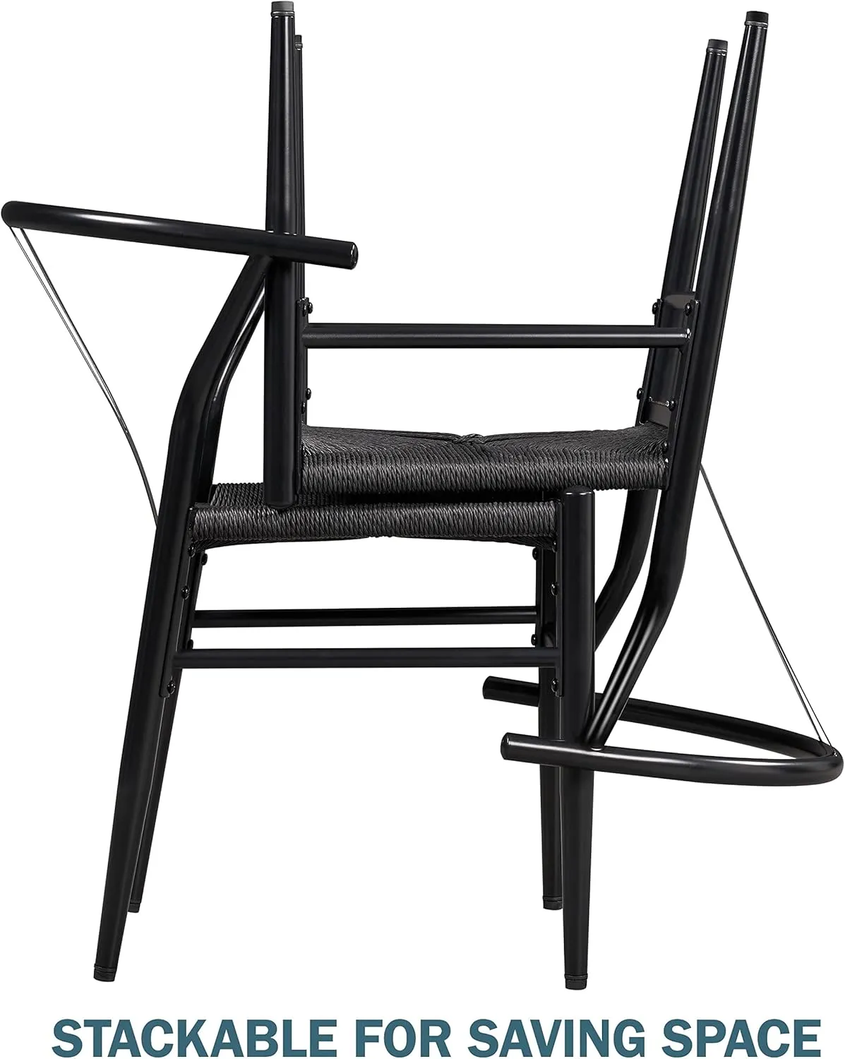 Yaheetech Weave Arm Chair Set of 2 Weave Modern Chair with Y-Shaped Backrest Mid-Century Metal Dining Chair with Solid Metal Frame, (Full Black, Large)