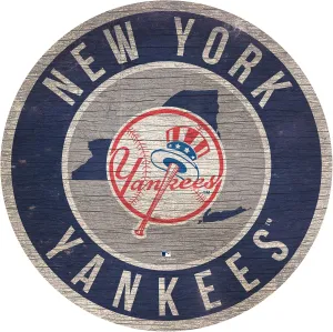 Yankees 12" Circle with State and Team Logo Wood Sign