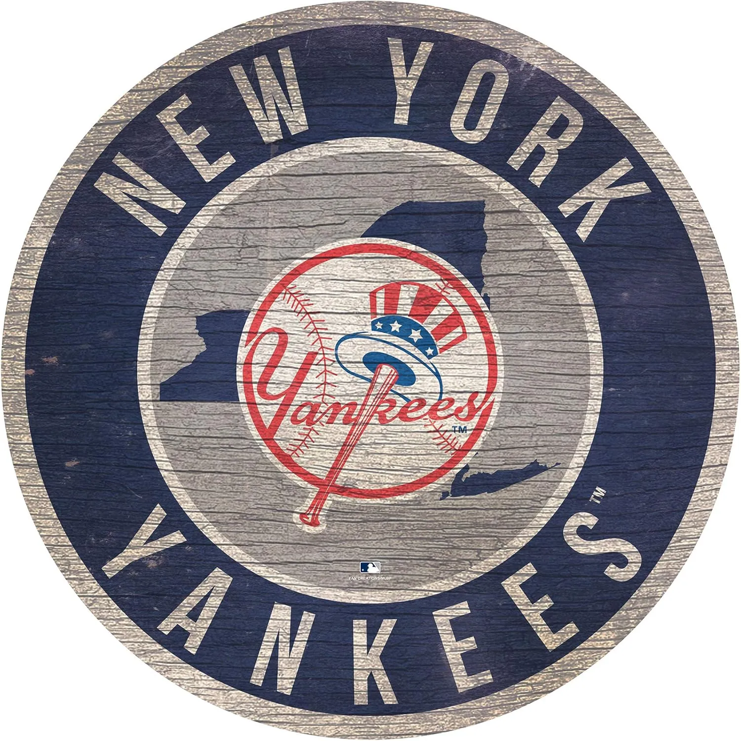 Yankees 12" Circle with State and Team Logo Wood Sign