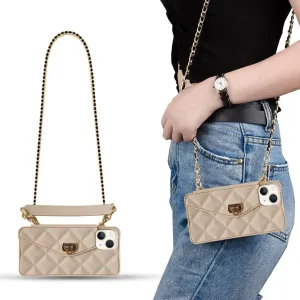 Yatchen Wallet Case for iPhone 15 Pro Max,Crossbody Phone Case with Lanyard Strap Cute Flip Credit Card Holder Soft Silicone Girls Lady Handbag Cover for iPhone 15 Pro Max Khaki