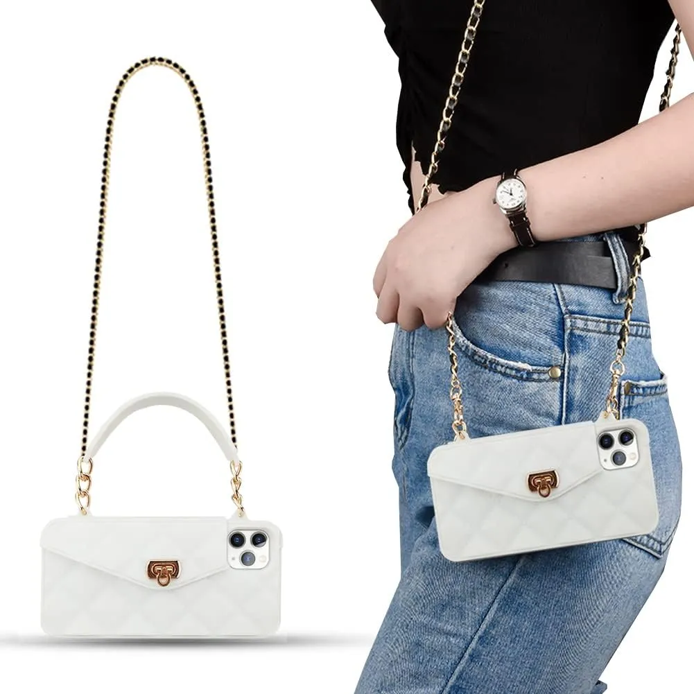Yatchen Wallet Case for iPhone 16 Plus,Crossbody Phone Case with Lanyard Strap Cute Flip Folio Credit Card Holder Soft Silicone Girls Lady Handbag Cover for iPhone 16 Plus White