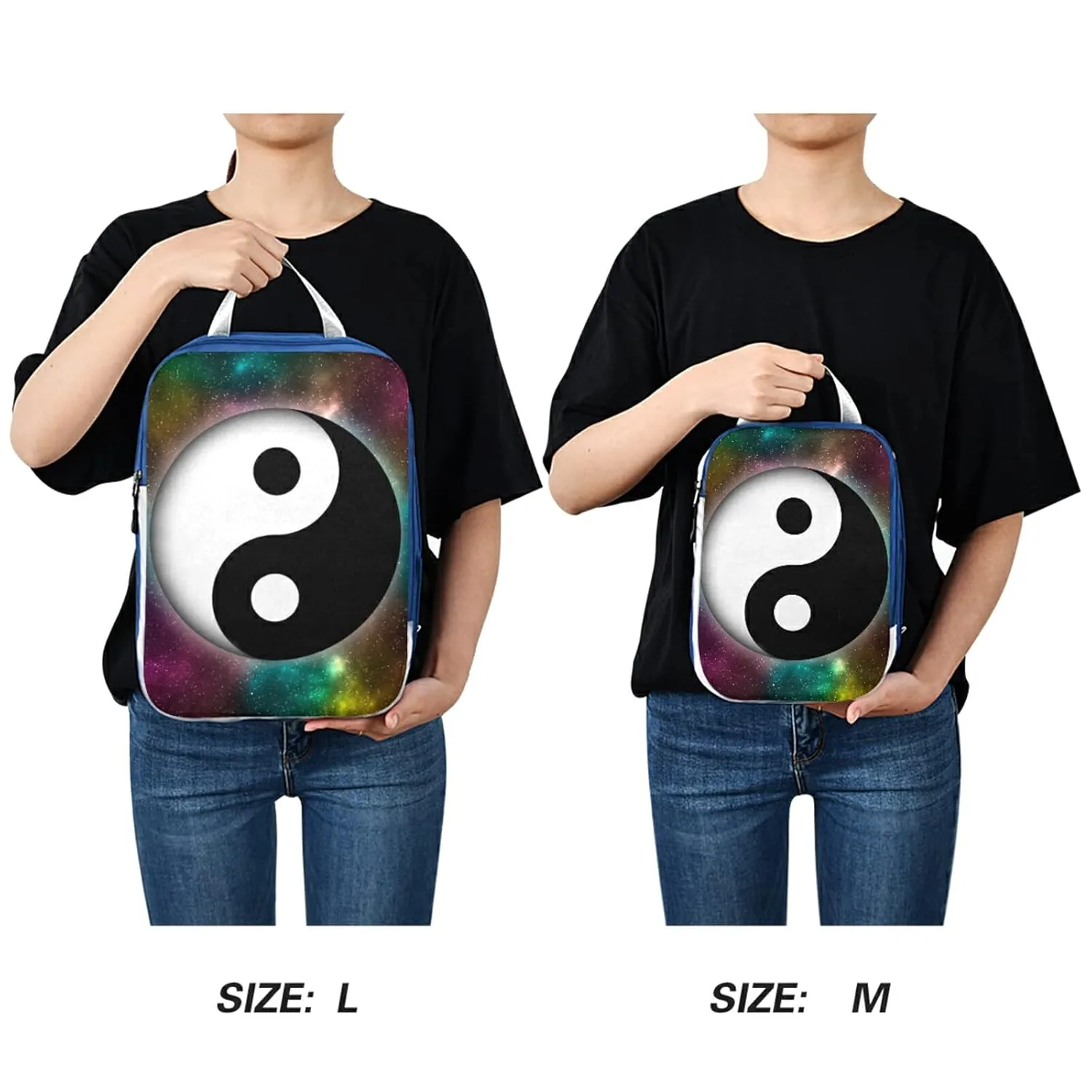 Yin Yang Symbol on Colorful Green Pink Yellow Galaxy Space Stars 3 Piece set Cubes Expandable Adjustable Luggage Packing Bags, Ultralight Organizer Accessories Travel Suitcase Compressible Bags