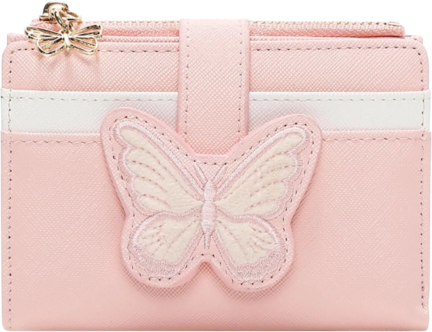 YINHEXI RFID Women’s Wallet, Butterfly Slim PU Leather Bifold with Zipper Coin Pocket & ID Window, Credit Card Holder, Butterfly Gift for Ladies, Teen Girls (Begonia Pink-2)