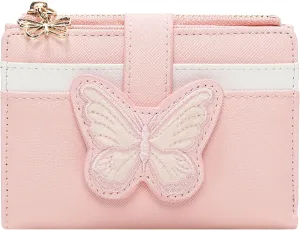 YINHEXI RFID Women’s Wallet, Butterfly Slim PU Leather Bifold with Zipper Coin Pocket & ID Window, Credit Card Holder, Butterfly Gift for Ladies, Teen Girls (Begonia Pink-2)