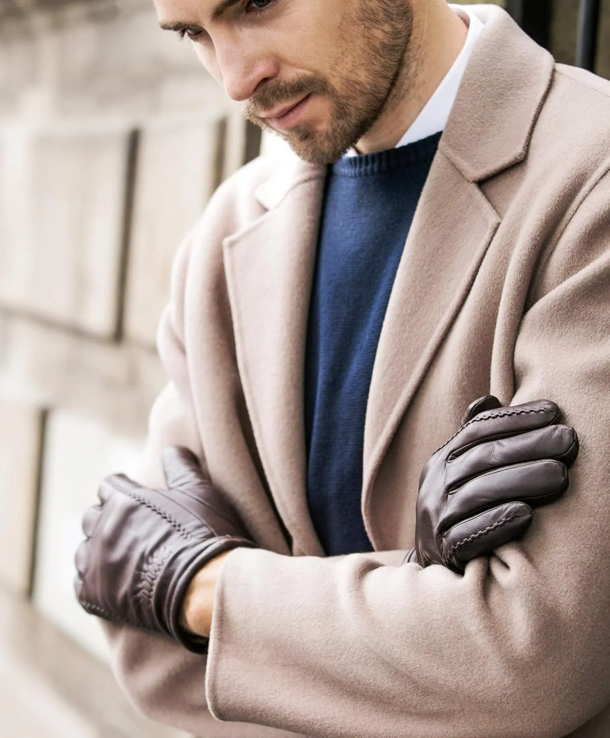 YISEVEN Men's Buttery-Soft Lambskin Winter Leather Gloves Wool Lined