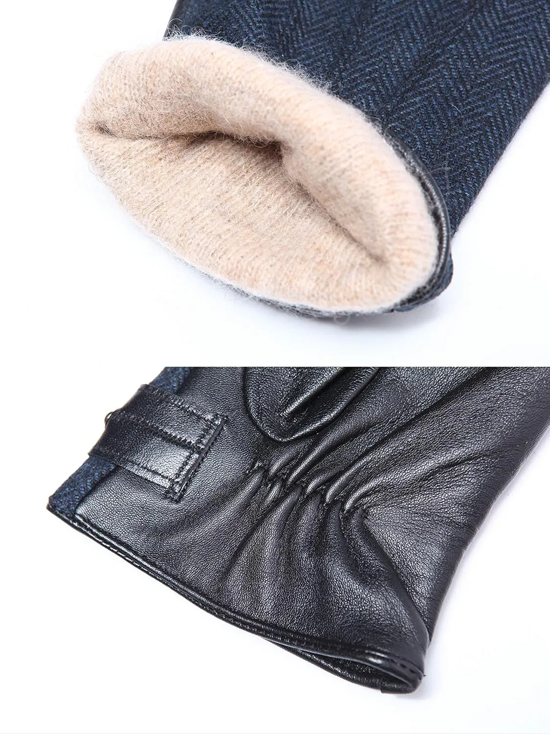 YISEVEN Men's Touchscreen Winter Sheepskin Leather Dress Gloves Wool Lined
