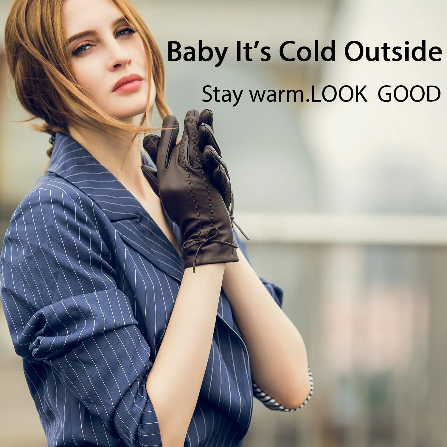 YISEVEN Women Winter Lambskin Touch Leather Gloves Fleece Lined