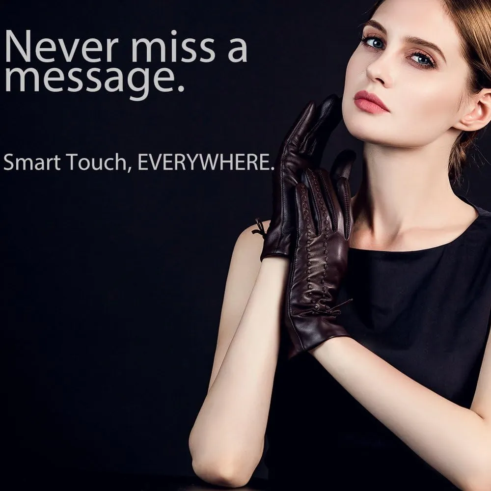 YISEVEN Women Winter Lambskin Touch Leather Gloves Fleece Lined