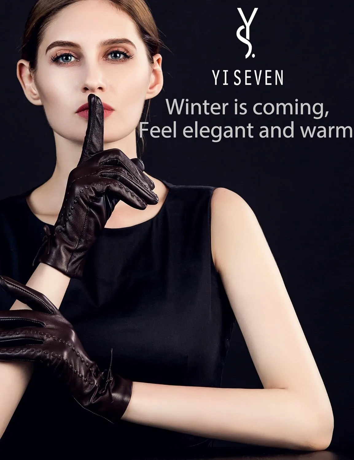 YISEVEN Women Winter Lambskin Touch Leather Gloves Fleece Lined