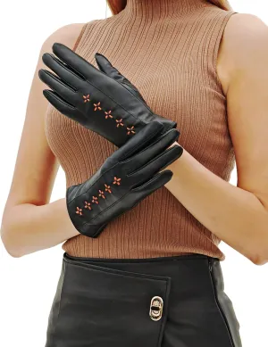 YISEVEN Women Winter Lambskin Touch Leather Gloves Fleece Lined