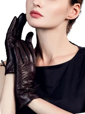 YISEVEN Women Winter Lambskin Touch Leather Gloves Fleece Lined