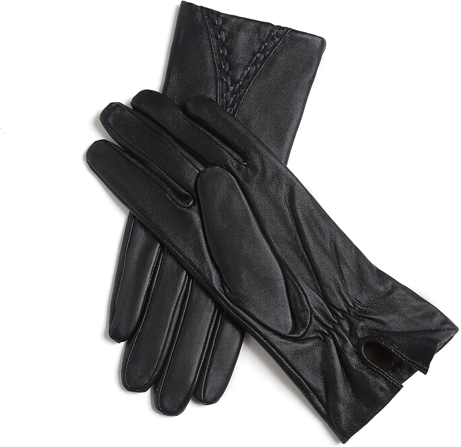 YISEVEN Women Winter Lambskin Touch Leather Gloves Fleece Lined