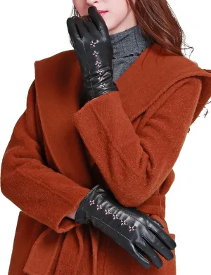 YISEVEN Women Winter Lambskin Touch Leather Gloves Fleece Lined