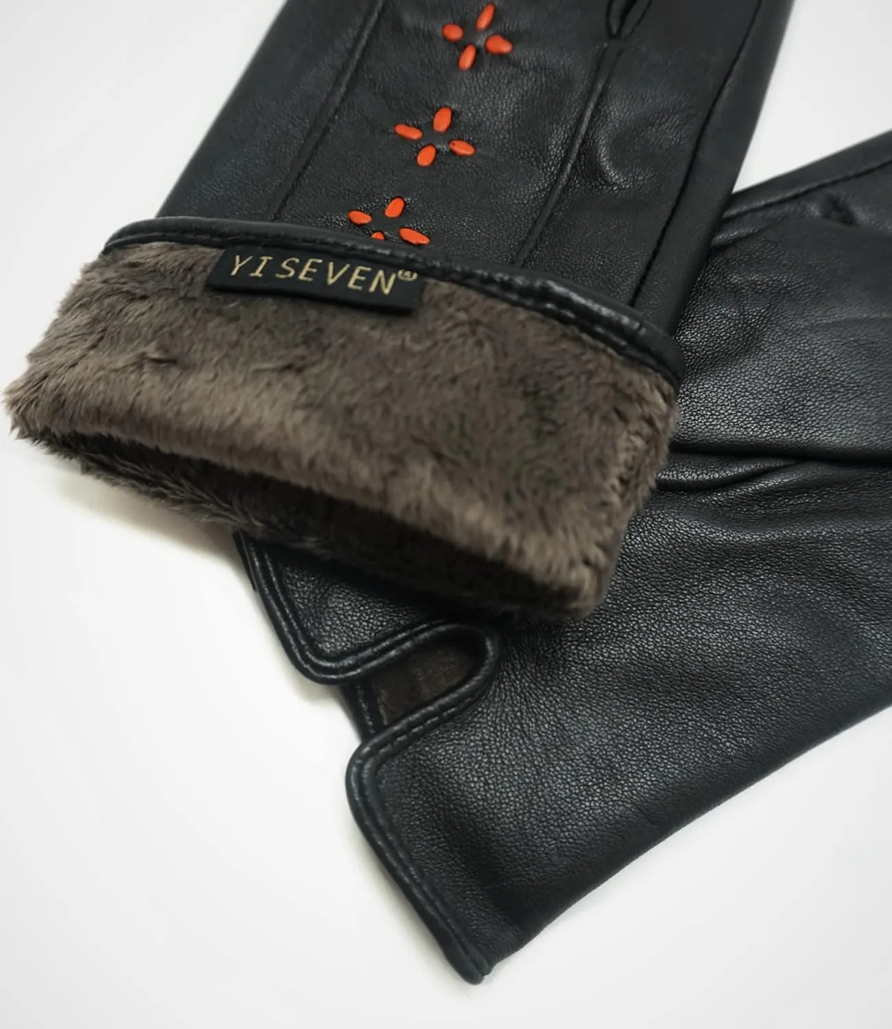 YISEVEN Women Winter Lambskin Touch Leather Gloves Fleece Lined