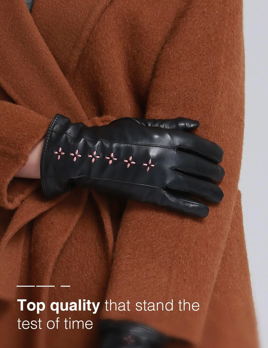 YISEVEN Women Winter Lambskin Touch Leather Gloves Fleece Lined