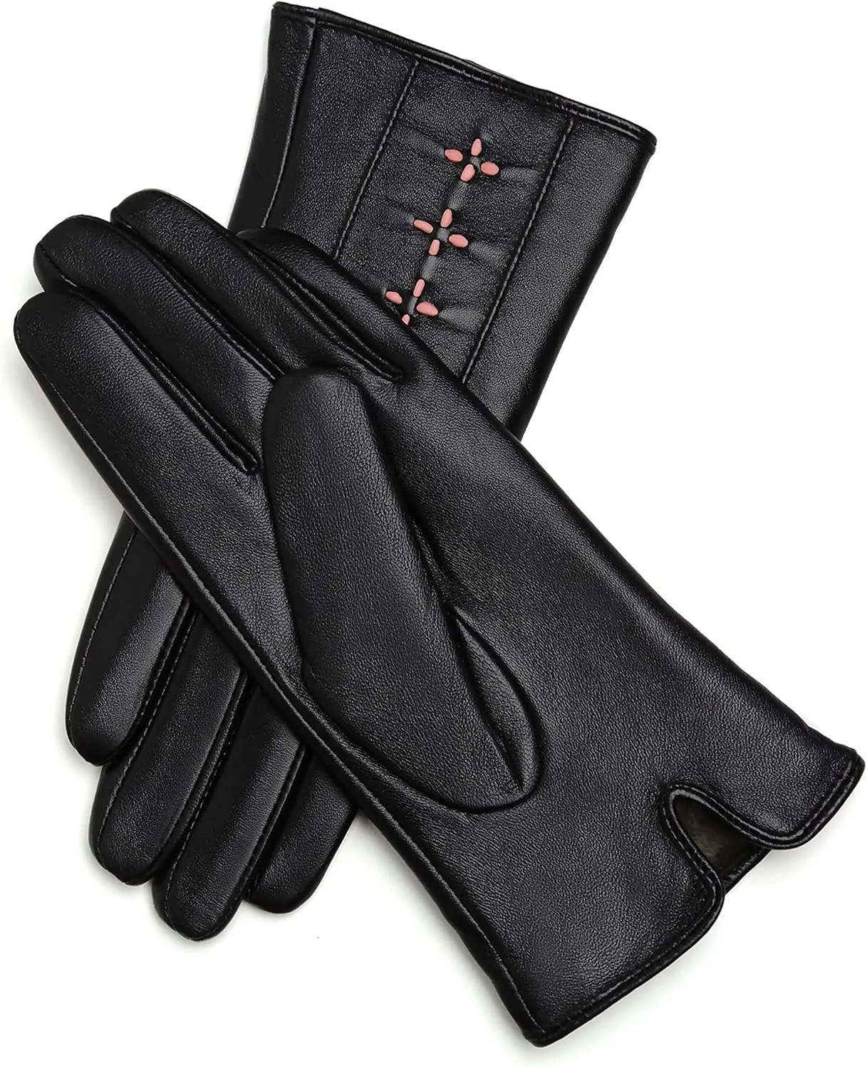 YISEVEN Women Winter Lambskin Touch Leather Gloves Fleece Lined