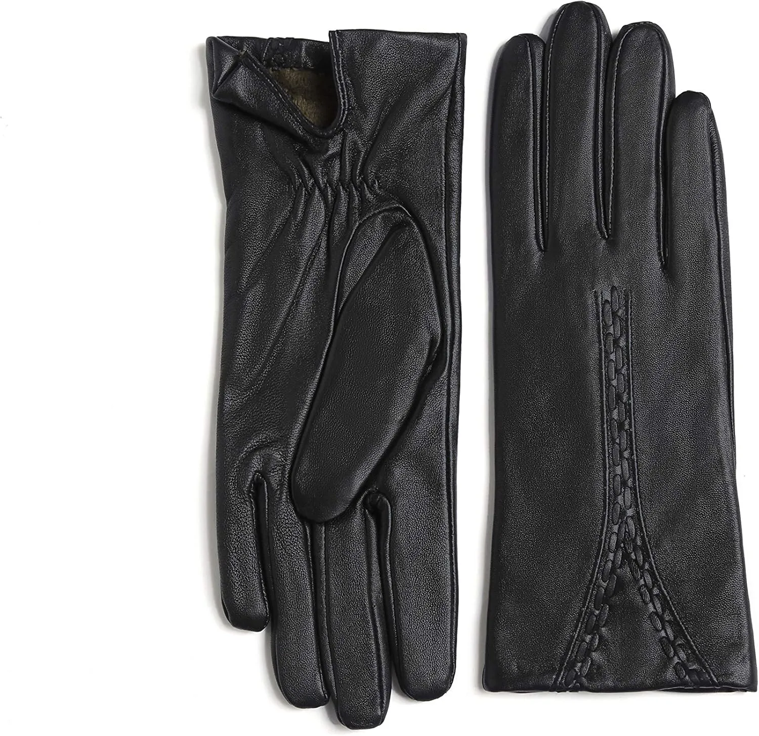 YISEVEN Women Winter Lambskin Touch Leather Gloves Fleece Lined