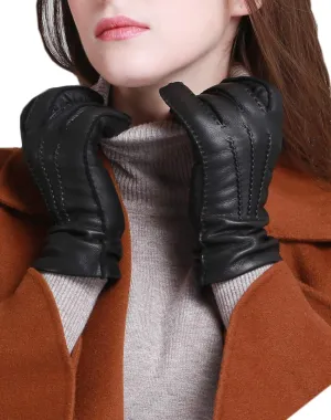 YISEVEN Women's Deerskin Leather Gloves Hand Sewn