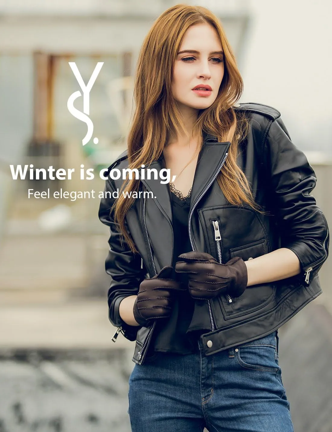 YISEVEN Women's Deerskin Leather Gloves Hand Sewn