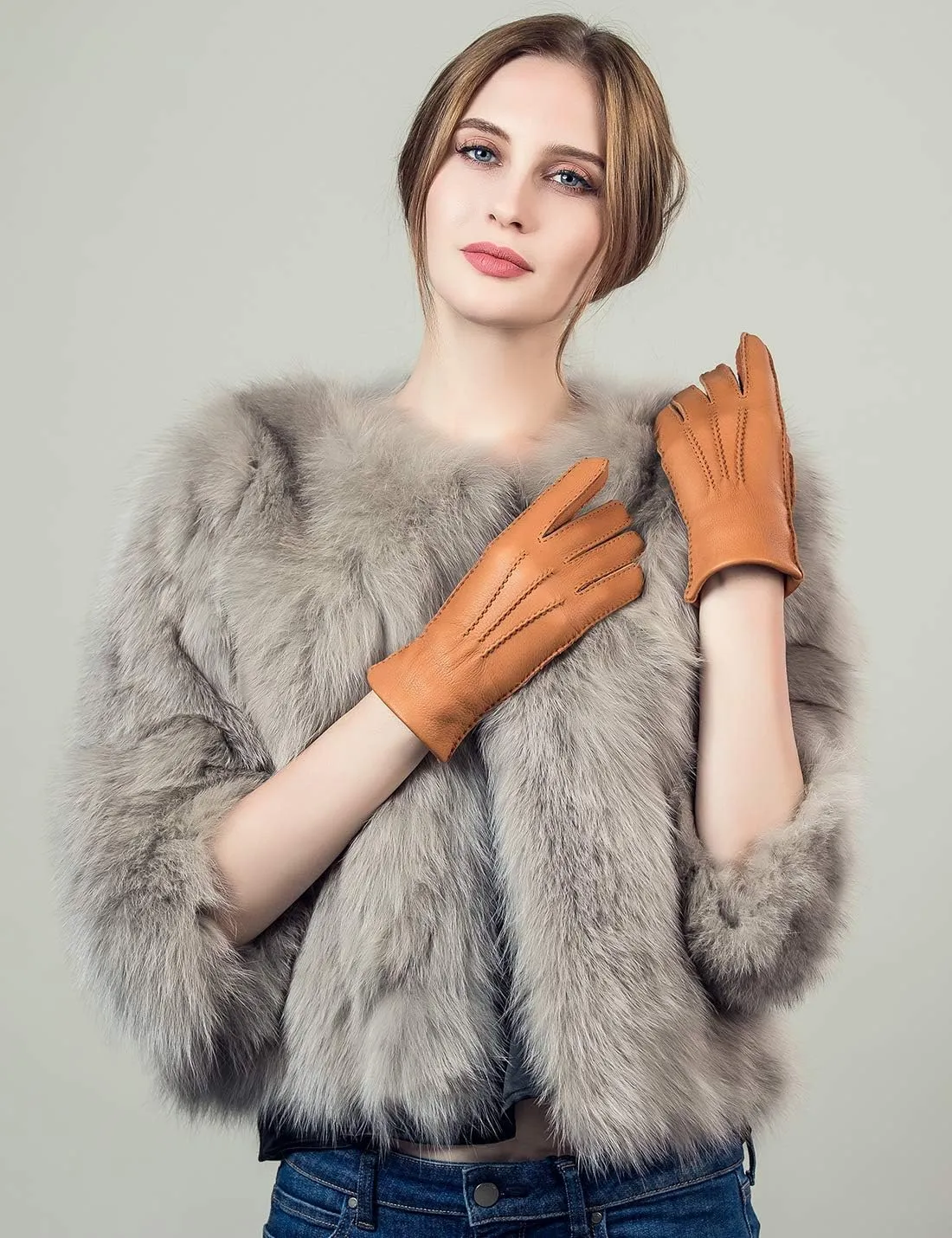 YISEVEN Women's Deerskin Leather Gloves Hand Sewn