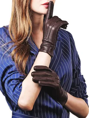 YISEVEN Women's Deerskin Leather Gloves Hand Sewn