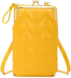 Yohora Women’s PU Leather Kiss Lock Shoulder Bag Retro Crossbody Coin Purse with Adjustable Straps Small Phone Bag for Work