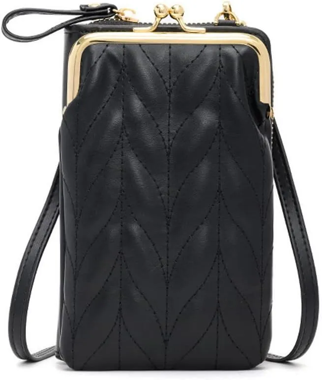Yohora Women’s PU Leather Kiss Lock Shoulder Bag Retro Crossbody Coin Purse with Adjustable Straps Small Phone Bag for Work
