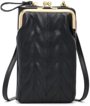 Yohora Women’s PU Leather Kiss Lock Shoulder Bag Retro Crossbody Coin Purse with Adjustable Straps Small Phone Bag for Work