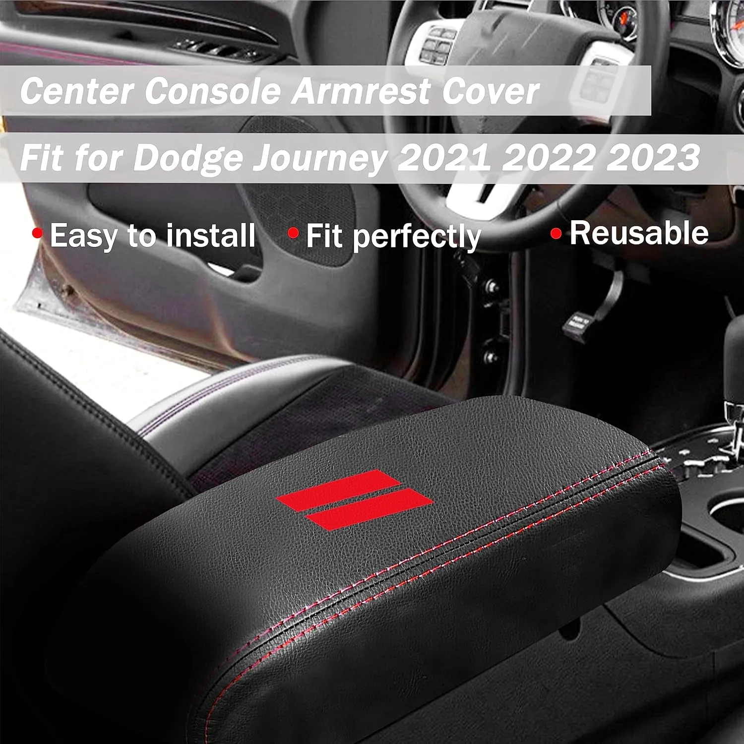 YOSRTER for Dodge Durango Accessories 2021 2022 2023 2024 2025 Center Console Armrest Cover Interior Box Anti-Scratch Leather Central Armrest Decoration (Red Stitches)