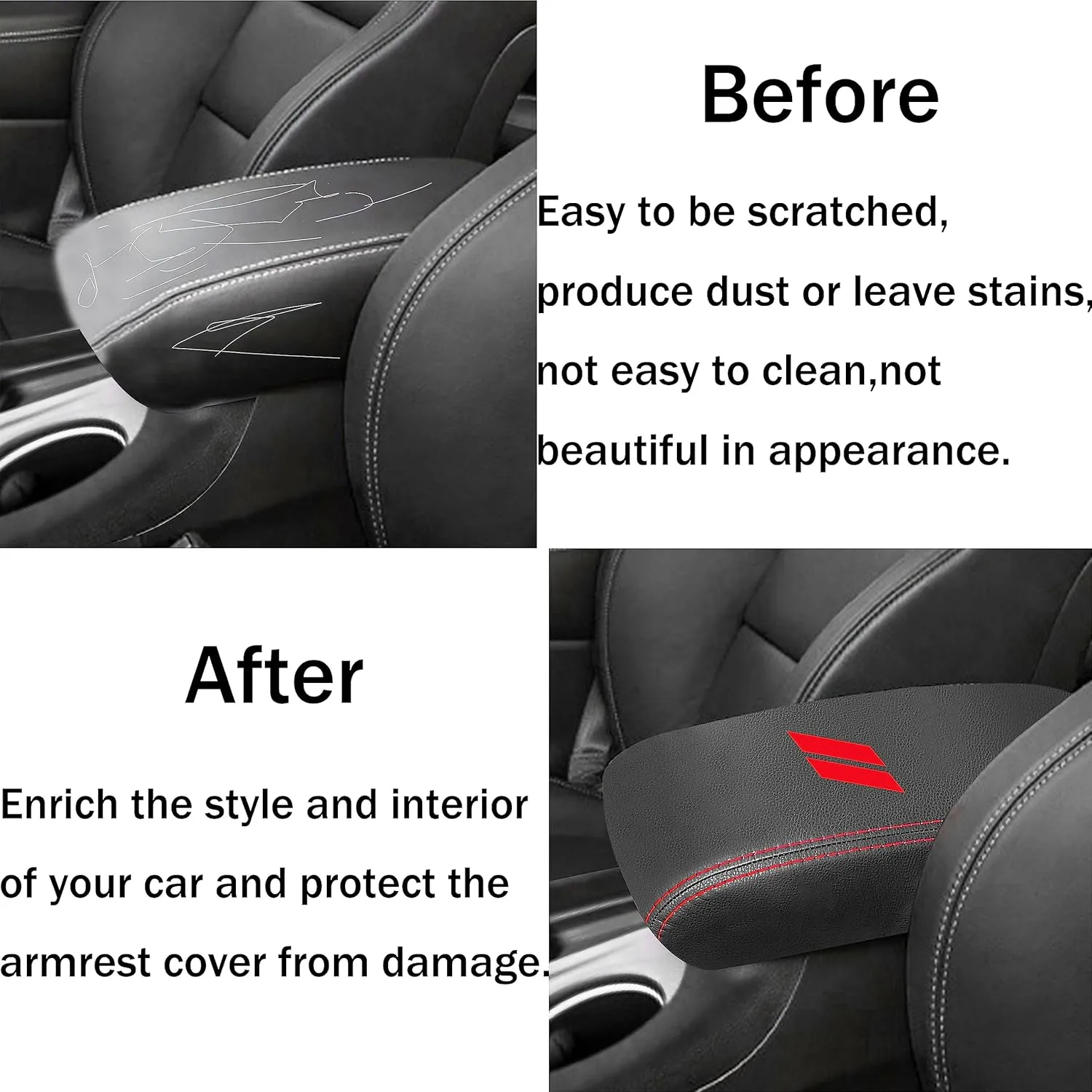 YOSRTER for Dodge Durango Accessories 2021 2022 2023 2024 2025 Center Console Armrest Cover Interior Box Anti-Scratch Leather Central Armrest Decoration (Red Stitches)