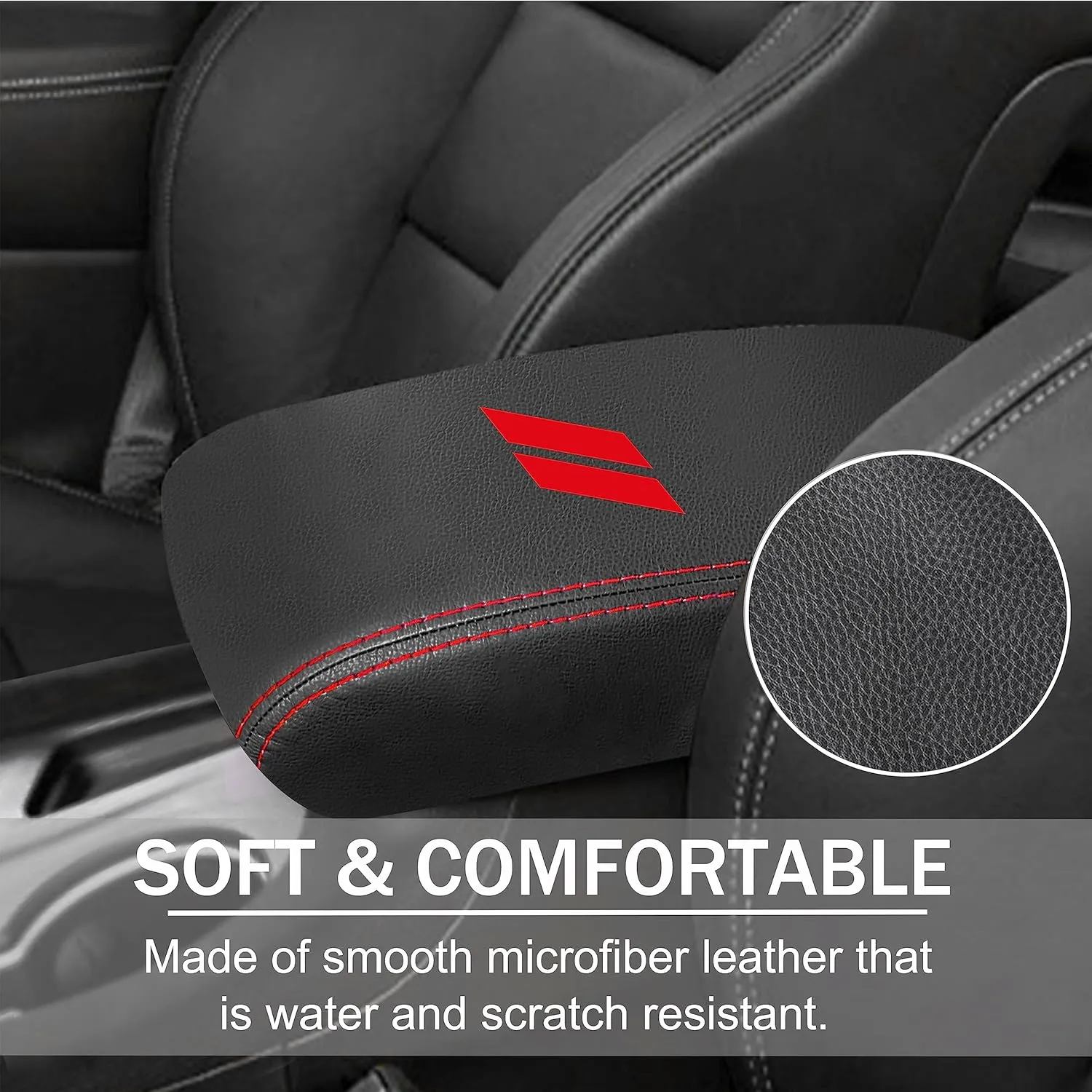YOSRTER for Dodge Durango Accessories 2021 2022 2023 2024 2025 Center Console Armrest Cover Interior Box Anti-Scratch Leather Central Armrest Decoration (Red Stitches)