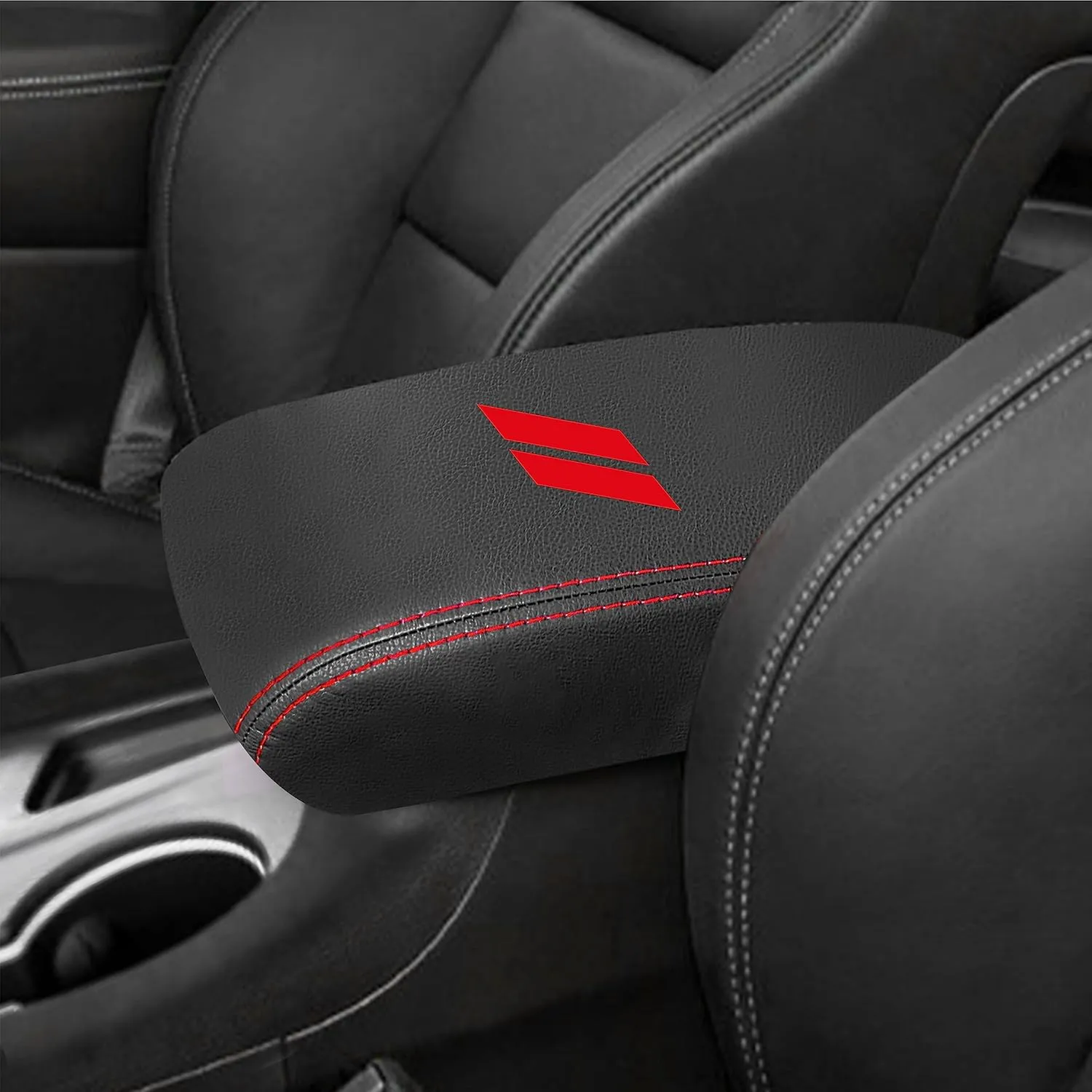 YOSRTER for Dodge Durango Accessories 2021 2022 2023 2024 2025 Center Console Armrest Cover Interior Box Anti-Scratch Leather Central Armrest Decoration (Red Stitches)