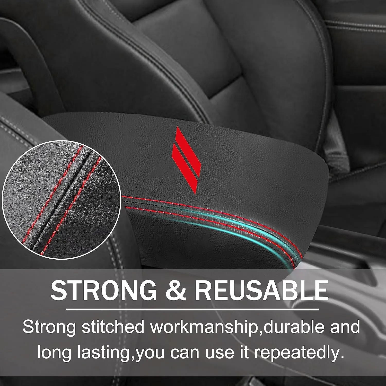 YOSRTER for Dodge Durango Accessories 2021 2022 2023 2024 2025 Center Console Armrest Cover Interior Box Anti-Scratch Leather Central Armrest Decoration (Red Stitches)