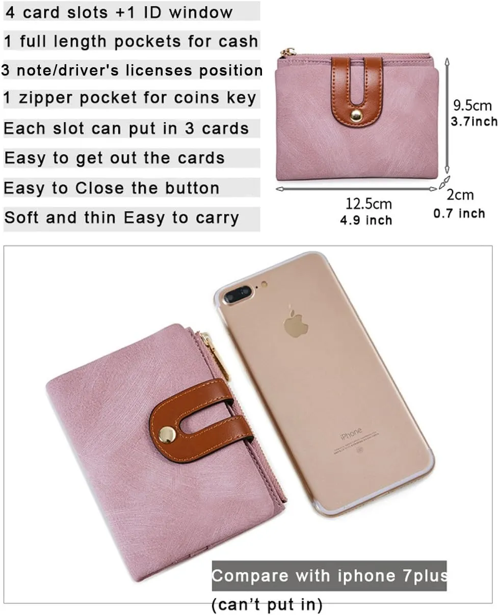 YOTOO TOPKULL Womens Wallets Bifold Leather Small Wallets for Women Mini Rfid Thin Billfolds Ladies Wallets Slim Compact with Zipper Coin Pocket (Pink)